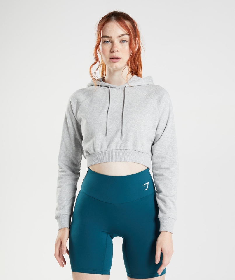 Gymshark Treningowa Krótka Bluza Z Kapturem Jasnoszary Core Marl