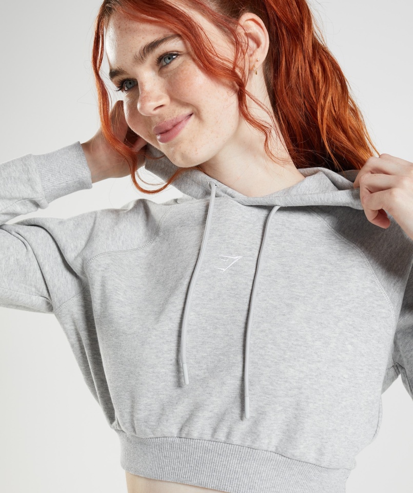 Gymshark Treningowa Krótka Bluza Z Kapturem Jasnoszary Core Marl