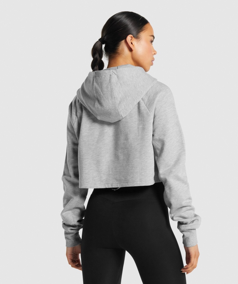 Gymshark Treningowa Krótka Bluza Z Kapturem Jasnoszara Marl
