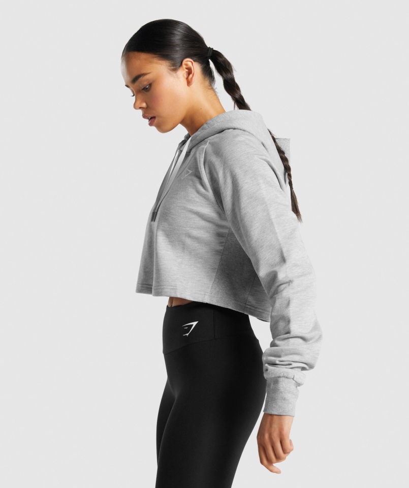 Gymshark Treningowa Krótka Bluza Z Kapturem Jasnoszara Marl