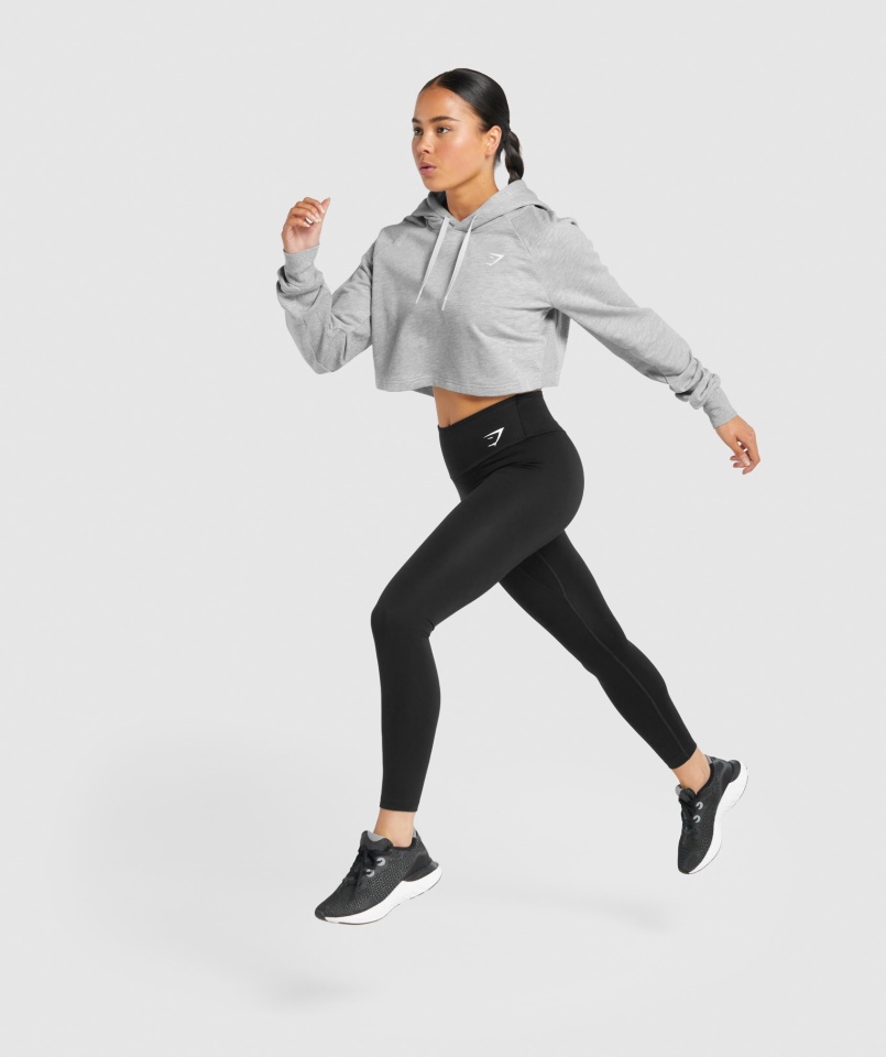 Gymshark Treningowa Krótka Bluza Z Kapturem Jasnoszara Marl