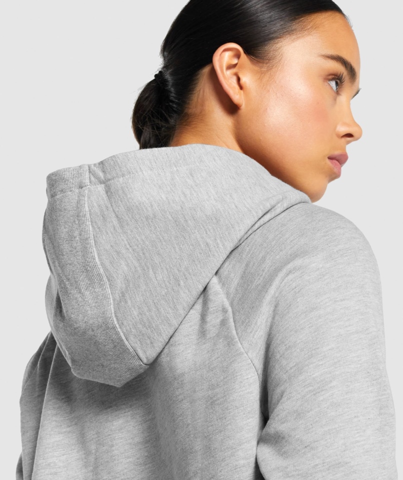 Gymshark Treningowa Krótka Bluza Z Kapturem Jasnoszara Marl