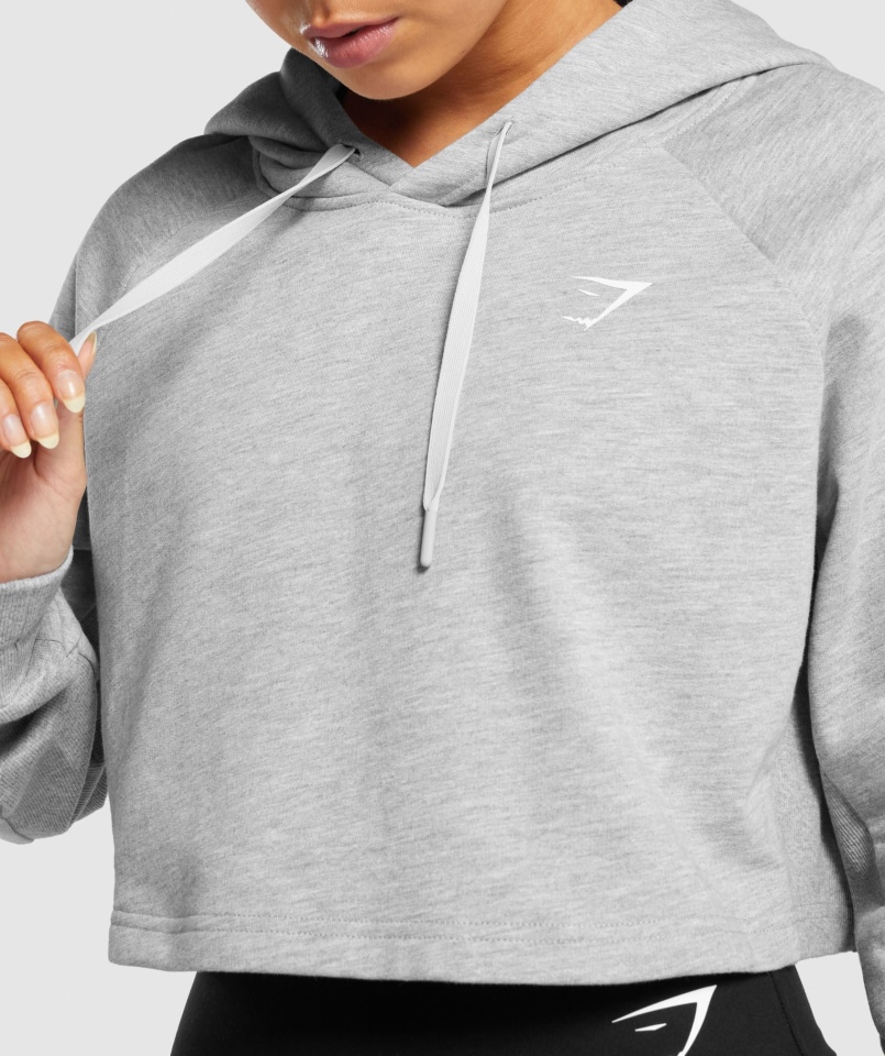 Gymshark Treningowa Krótka Bluza Z Kapturem Jasnoszara Marl