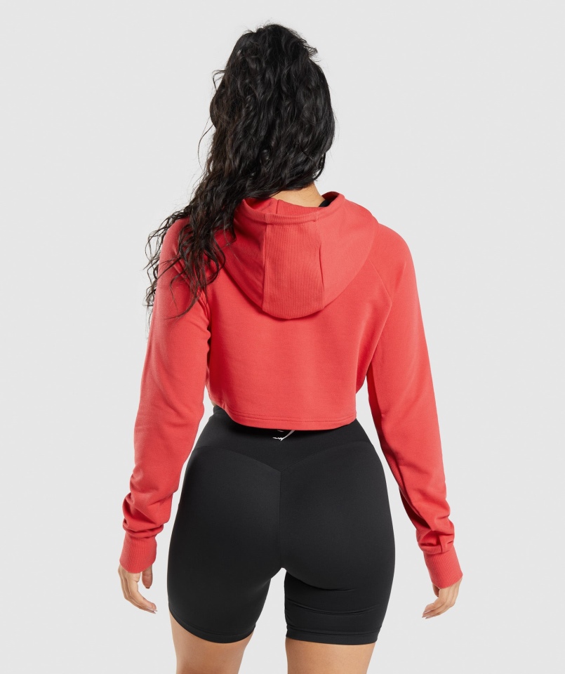 Gymshark Treningowa Krótka Bluza Z Kapturem Rubinowo-czerwona