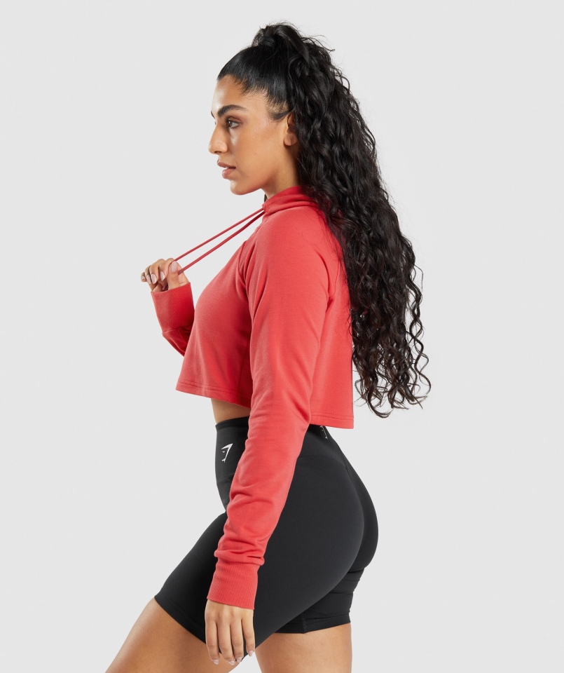 Gymshark Treningowa Krótka Bluza Z Kapturem Rubinowo-czerwona