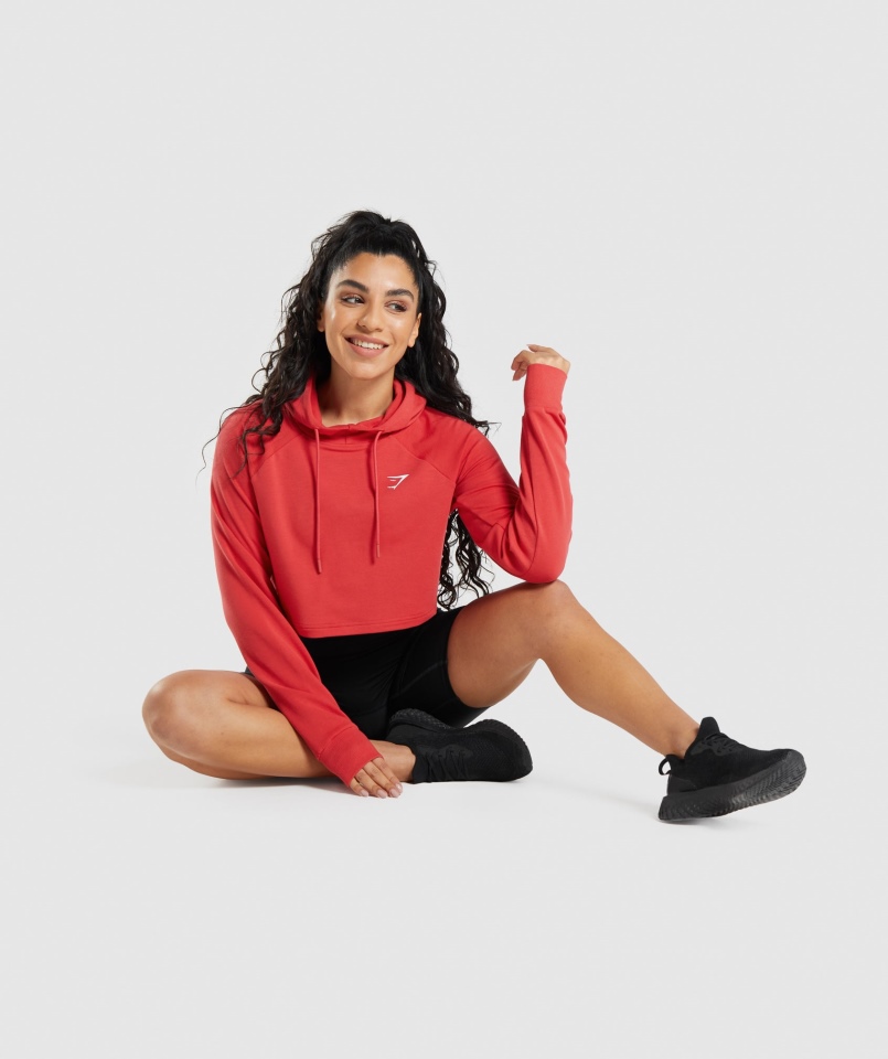 Gymshark Treningowa Krótka Bluza Z Kapturem Rubinowo-czerwona