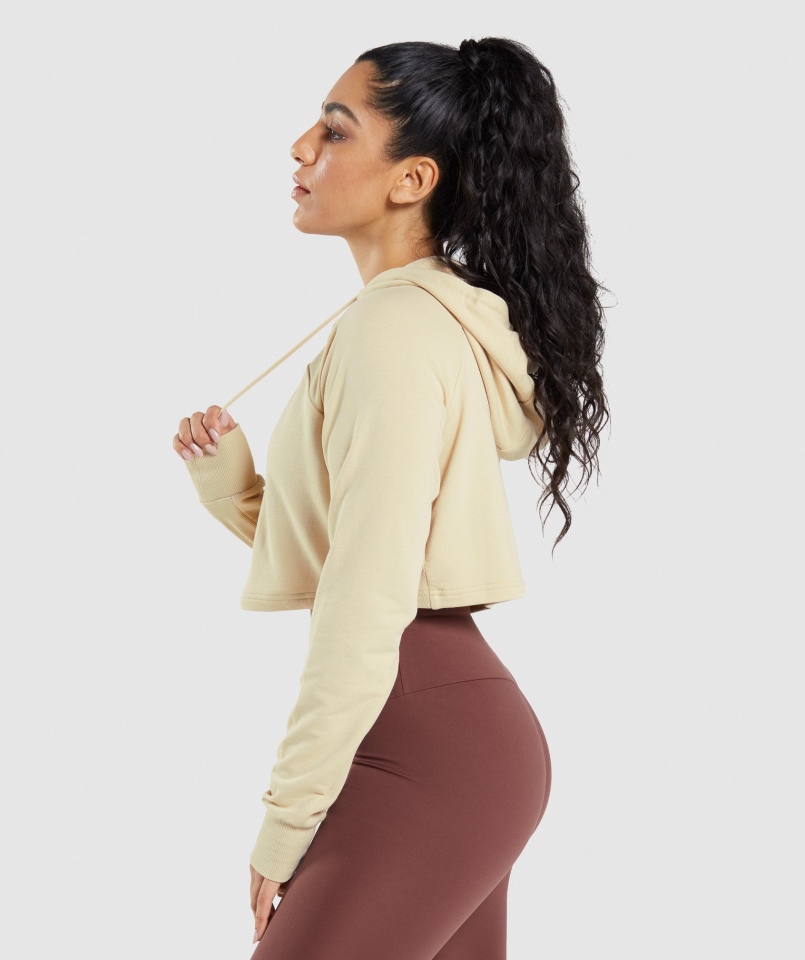 Gymshark Treningowa Krótka Bluza Z Kapturem Waniliowy Brąz