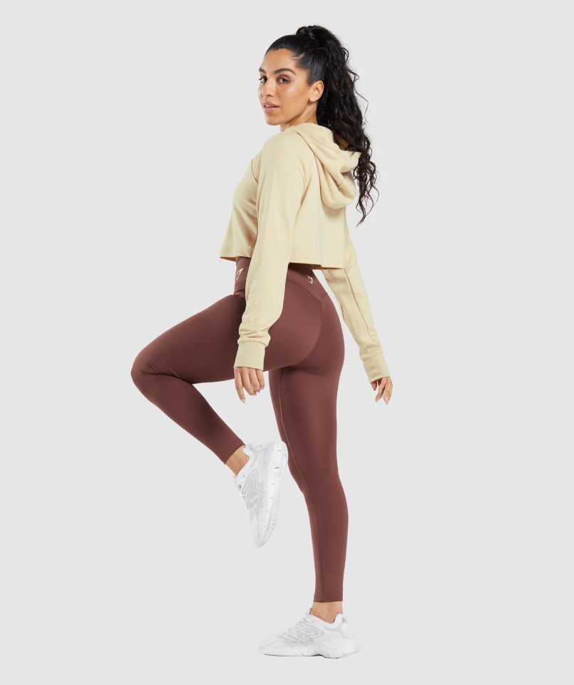 Gymshark Treningowa Krótka Bluza Z Kapturem Waniliowy Brąz