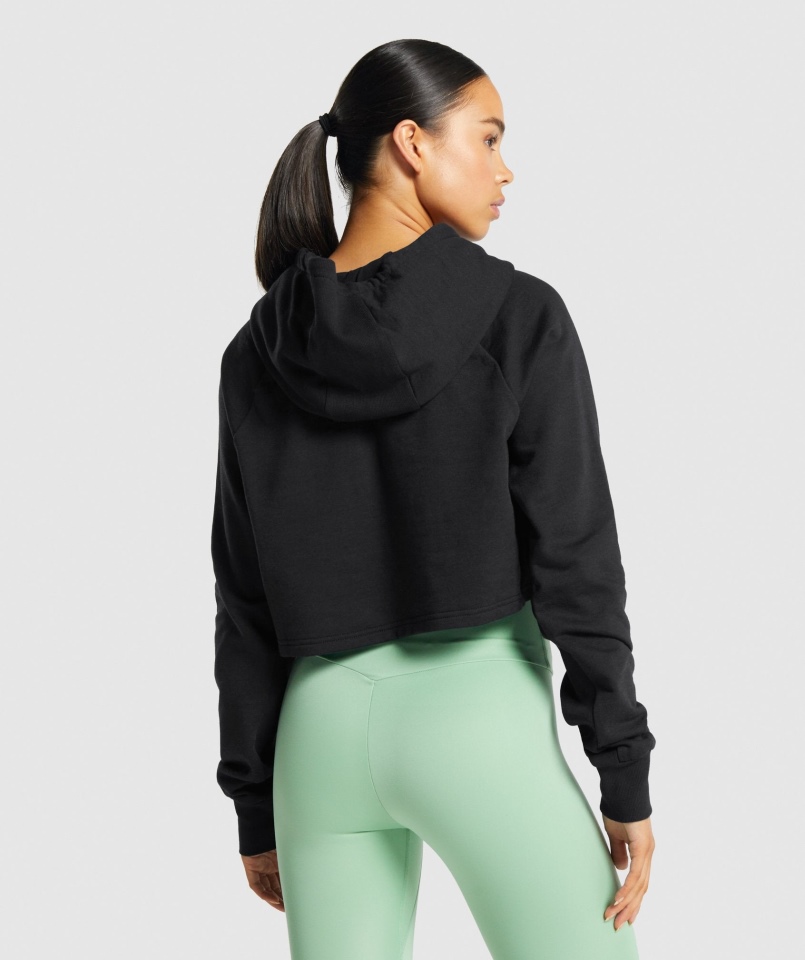 Gymshark Treningowa Krótka Bluza Z Kapturem Damska Czarna