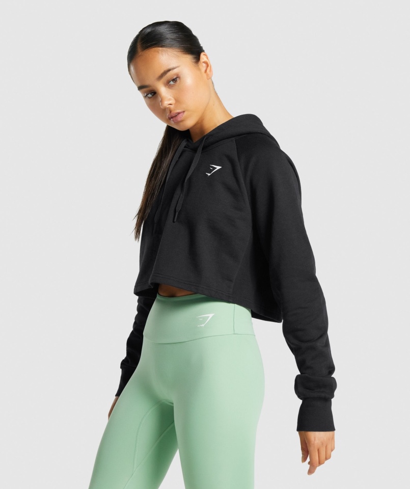 Gymshark Treningowa Krótka Bluza Z Kapturem Damska Czarna