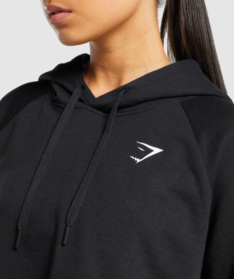 Gymshark Treningowa Krótka Bluza Z Kapturem Damska Czarna