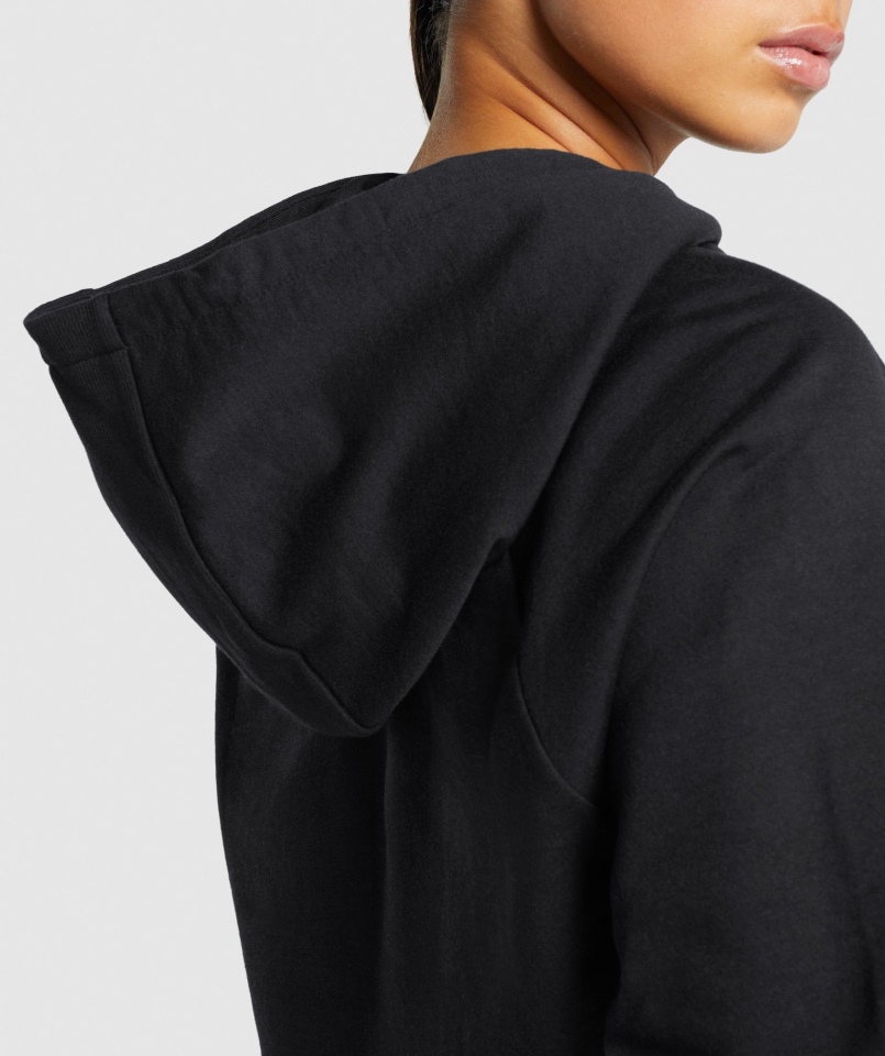 Gymshark Treningowa Krótka Bluza Z Kapturem Damska Czarna