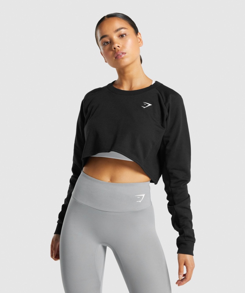 Gymshark Treningowy Krótki Sweter Czarny Damski