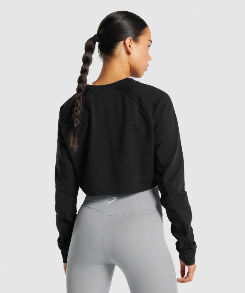 Gymshark Treningowy Krótki Sweter Czarny Damski