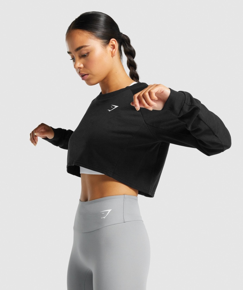 Gymshark Treningowy Krótki Sweter Czarny Damski