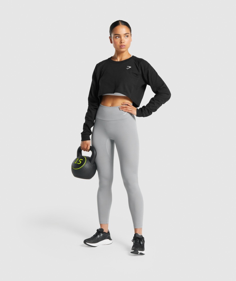Gymshark Treningowy Krótki Sweter Czarny Damski
