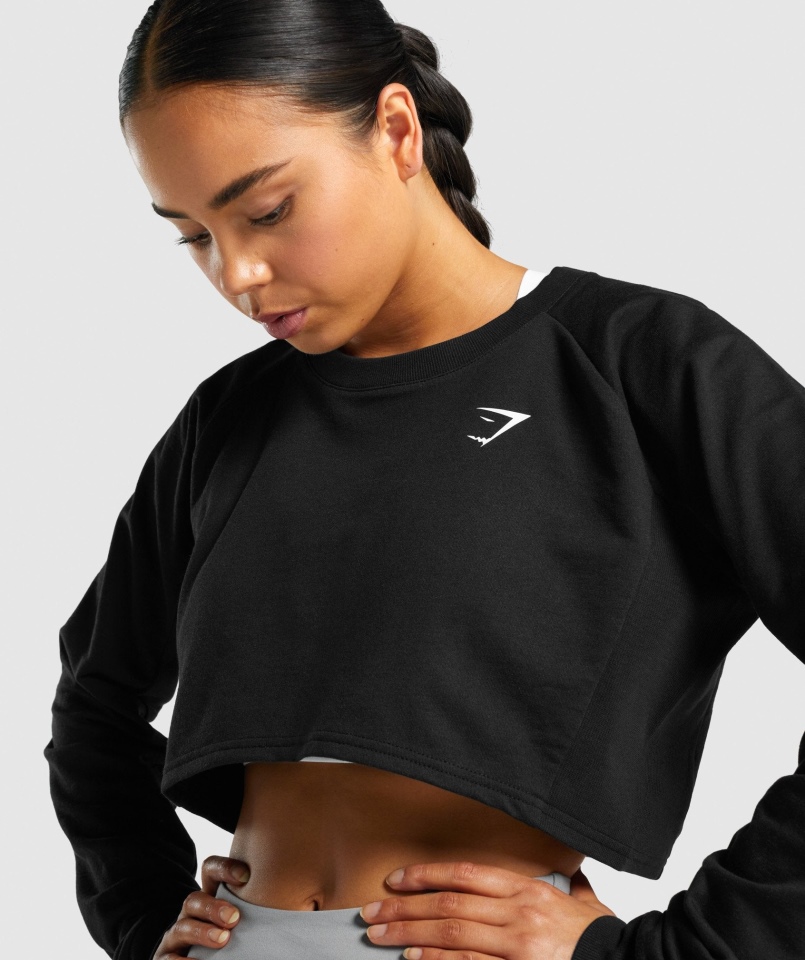 Gymshark Treningowy Krótki Sweter Czarny Damski