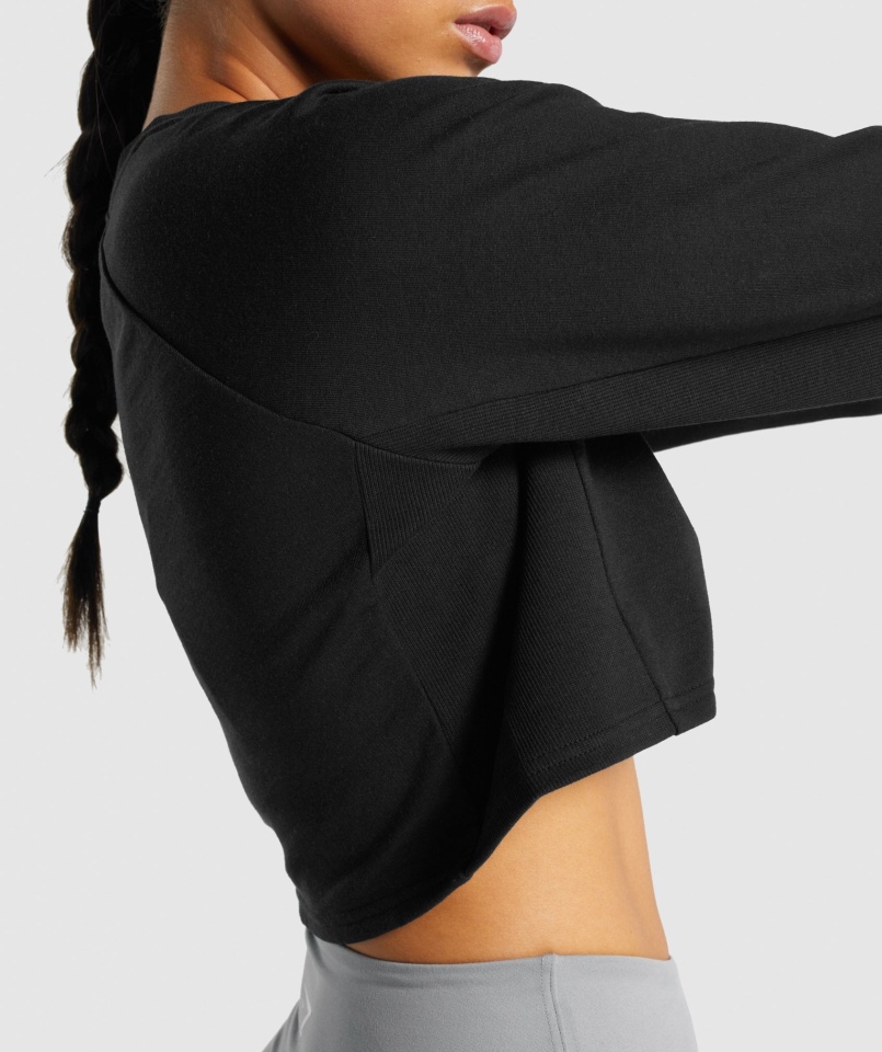 Gymshark Treningowy Krótki Sweter Czarny Damski