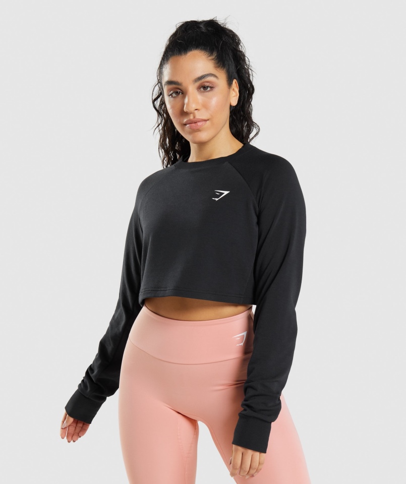 Gymshark Treningowy Krótki Sweter Czarny