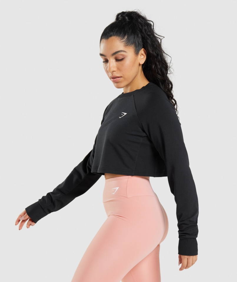 Gymshark Treningowy Krótki Sweter Czarny