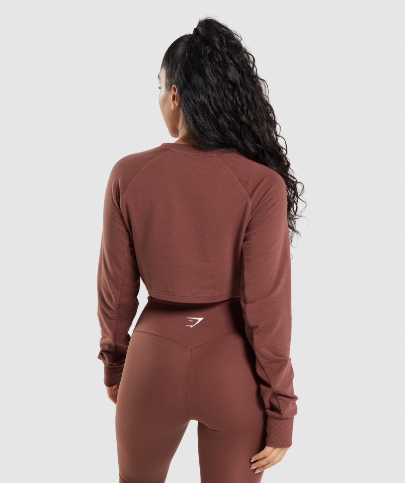 Gymshark Treningowy Krótki Sweter Wiśniowy Brązowy