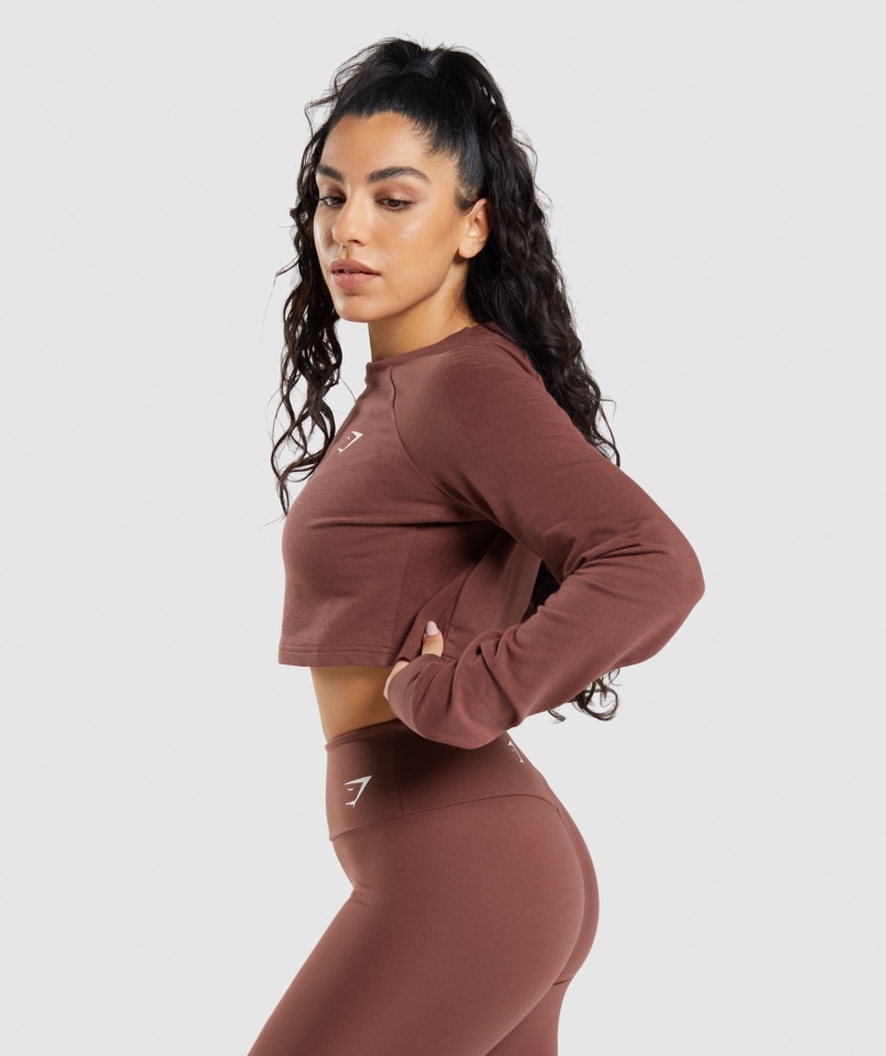 Gymshark Treningowy Krótki Sweter Wiśniowy Brązowy