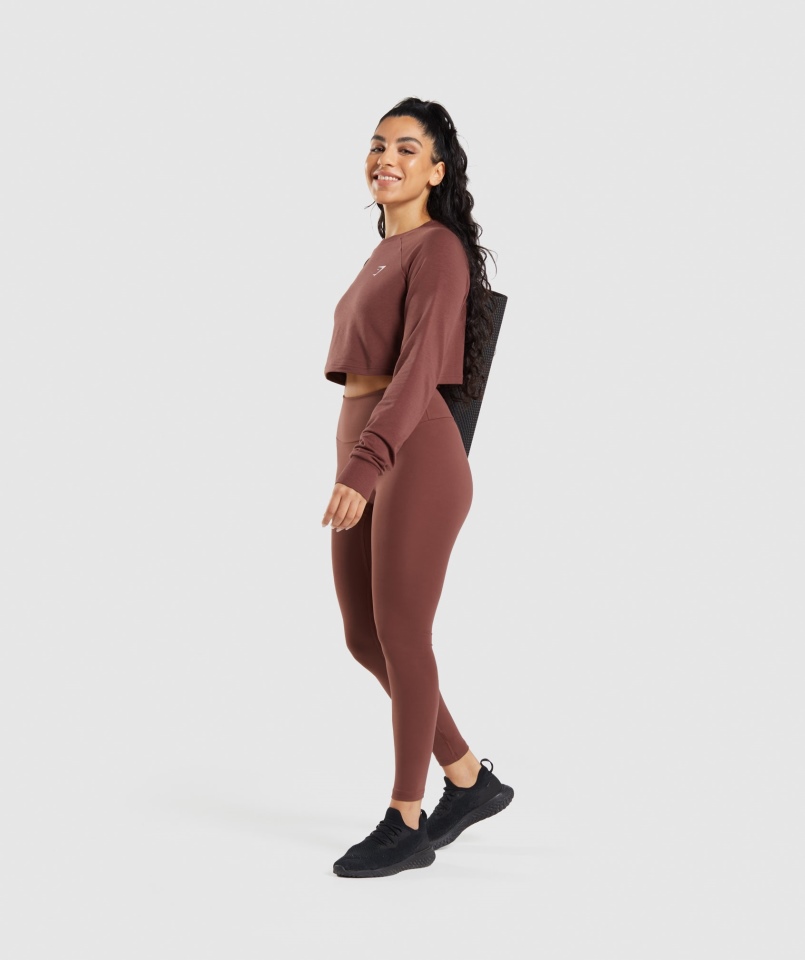 Gymshark Treningowy Krótki Sweter Wiśniowy Brązowy