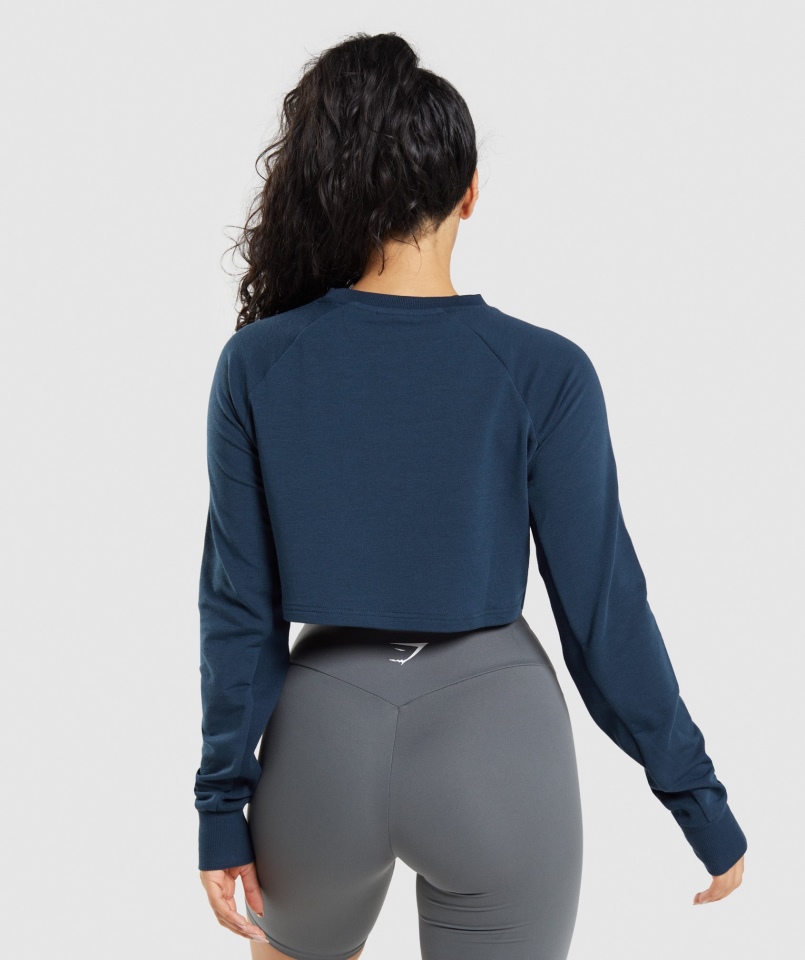 Gymshark Treningowy Krótki Sweter Granatowy