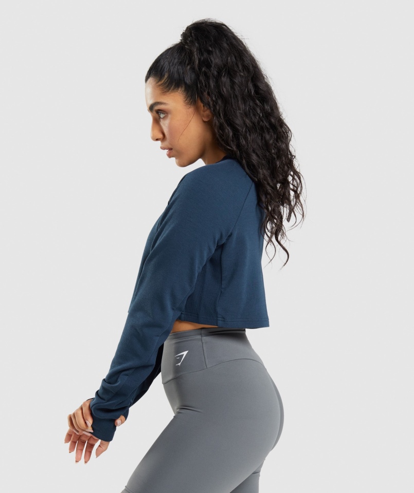 Gymshark Treningowy Krótki Sweter Granatowy