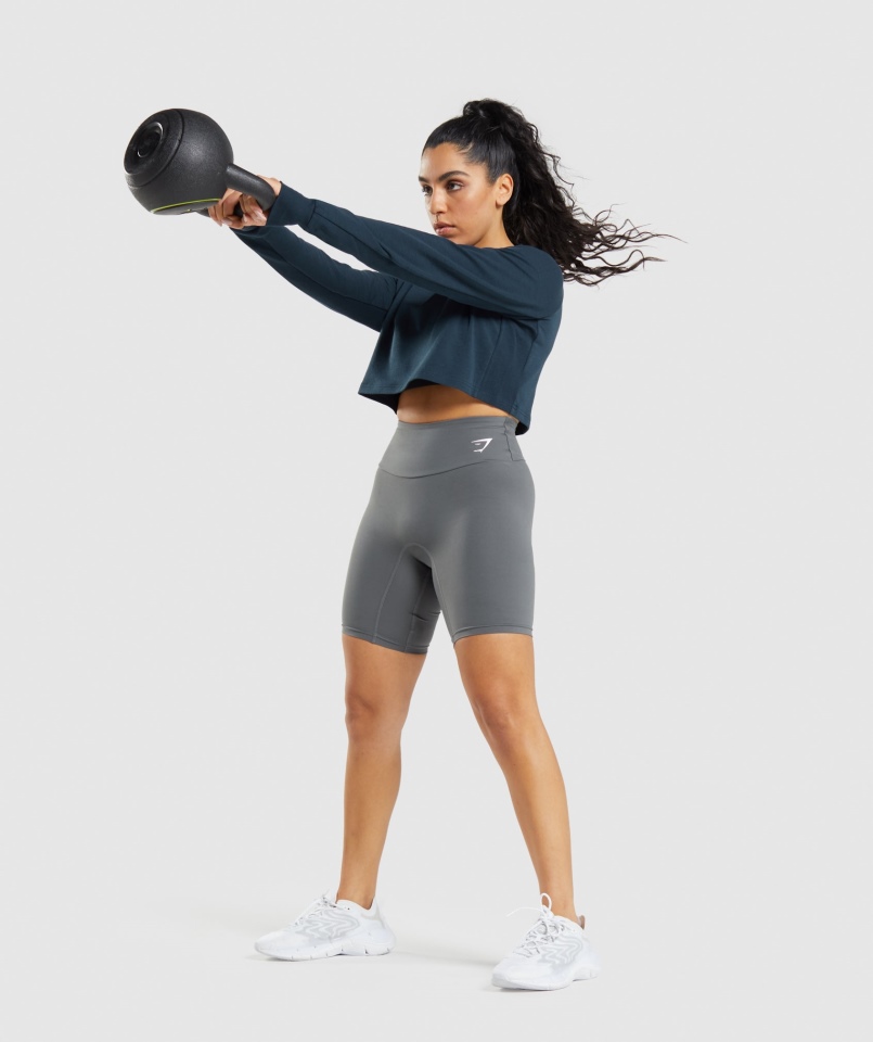 Gymshark Treningowy Krótki Sweter Granatowy