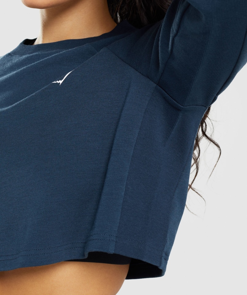 Gymshark Treningowy Krótki Sweter Granatowy
