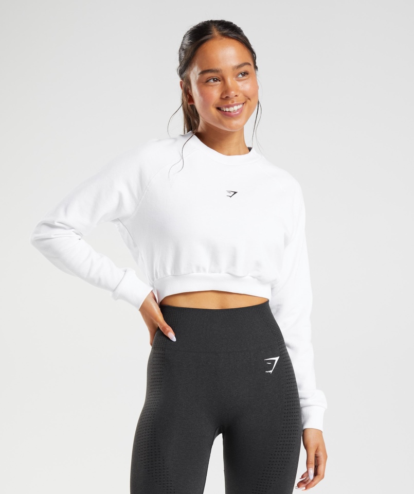 Gymshark Treningowy Krótki Sweter Damski Biały