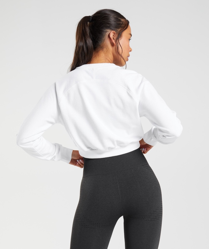 Gymshark Treningowy Krótki Sweter Damski Biały