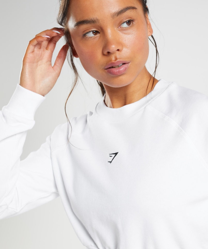 Gymshark Treningowy Krótki Sweter Damski Biały