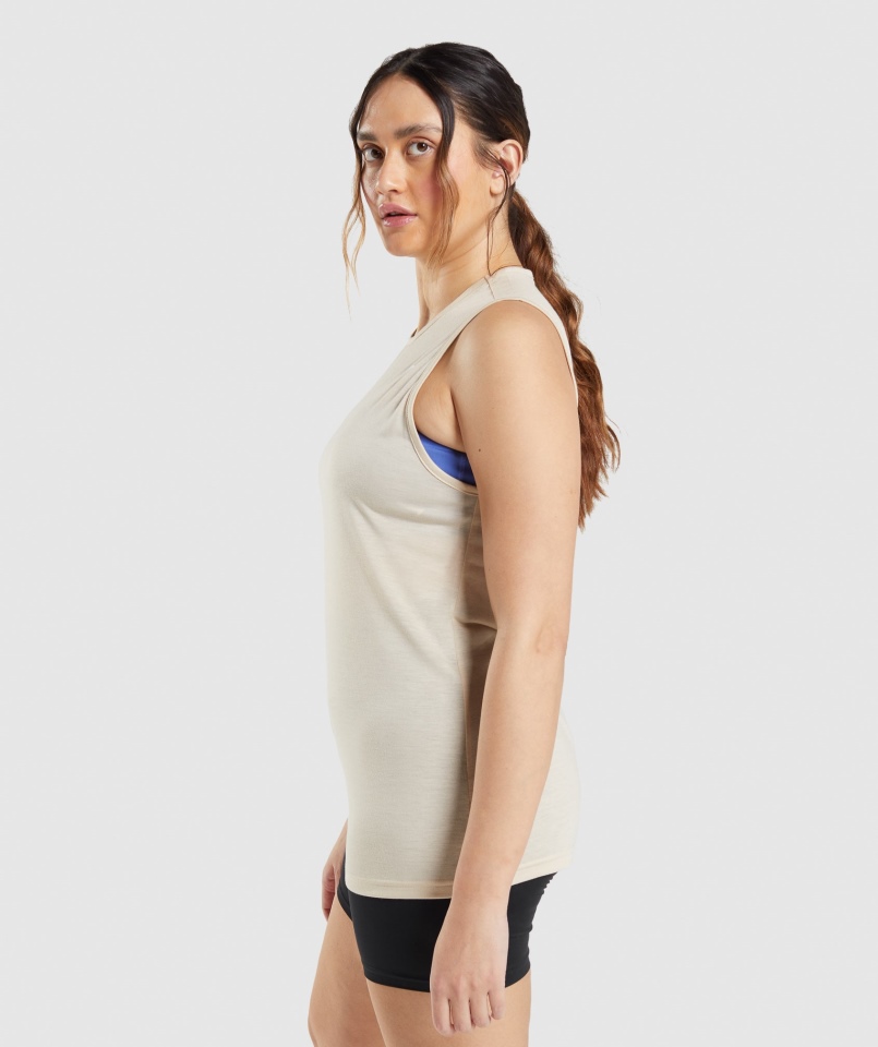Gymshark Trening Drop Arm Tank Waniliowy Brąz