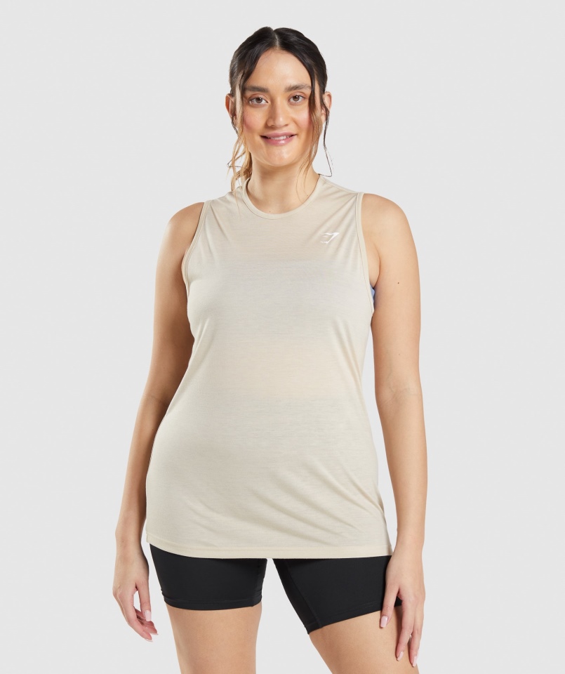 Gymshark Trening Drop Arm Tank Waniliowy Brąz