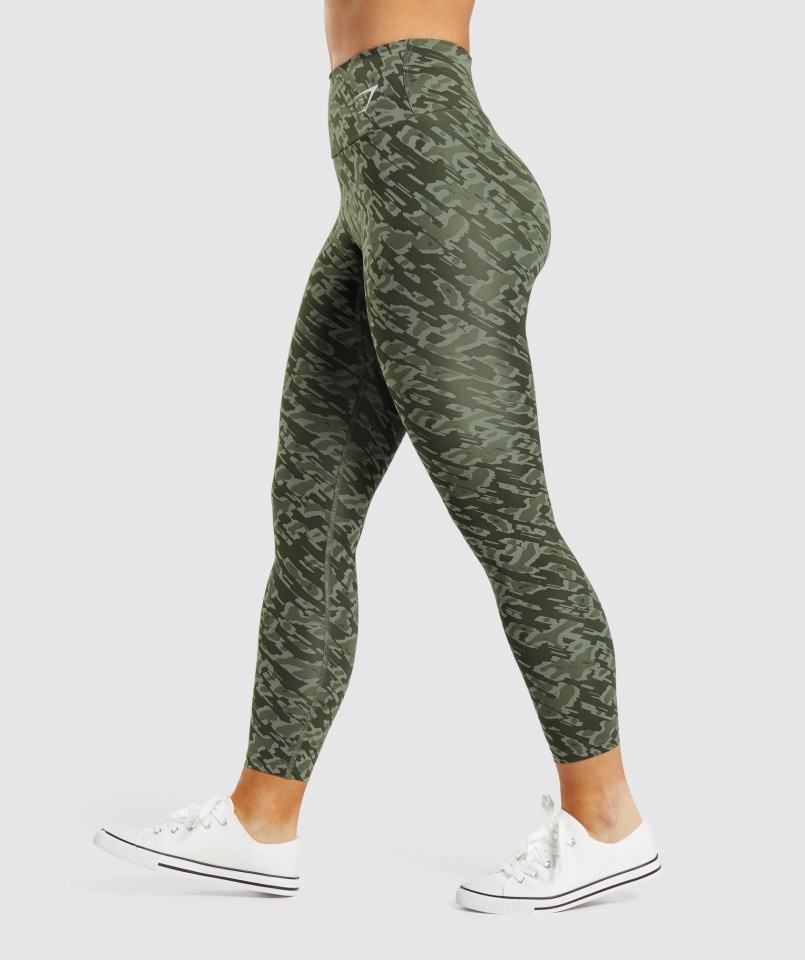 Legginsy Treningowe Gymshark Zielony Print