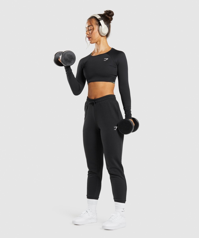Gymshark Treningowy Krótki Top Z Długim Rękawem Czarny