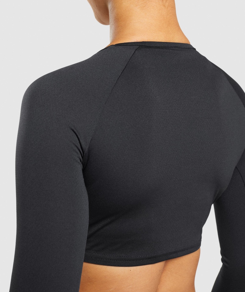Gymshark Treningowy Krótki Top Z Długim Rękawem Czarny