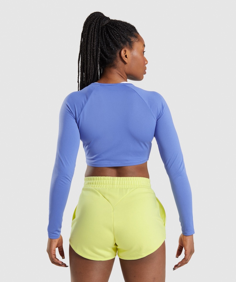 Gymshark Treningowy Krótki Top Z Długim Rękawem Niebieski