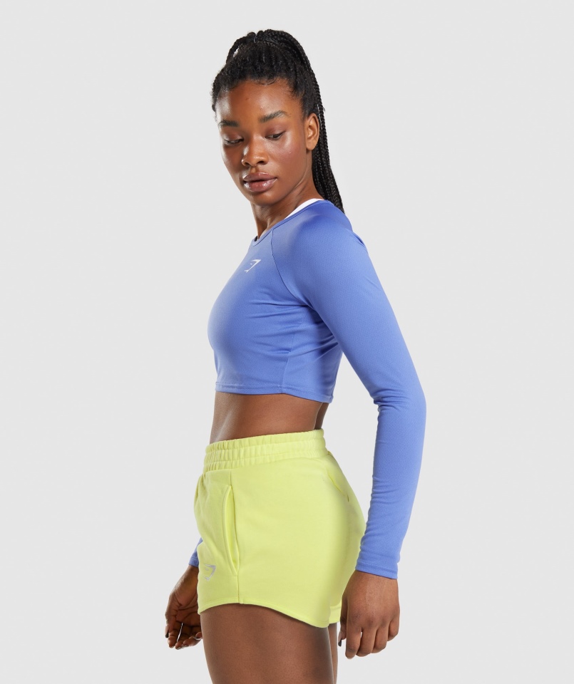 Gymshark Treningowy Krótki Top Z Długim Rękawem Niebieski