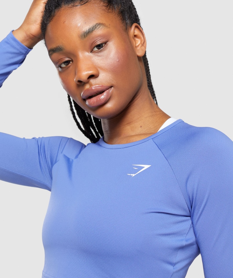 Gymshark Treningowy Krótki Top Z Długim Rękawem Niebieski