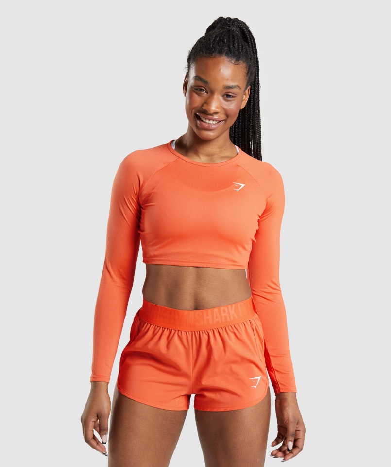 Gymshark Treningowy Crop Top Z Długim Rękawem Papaja Pomarańczowy