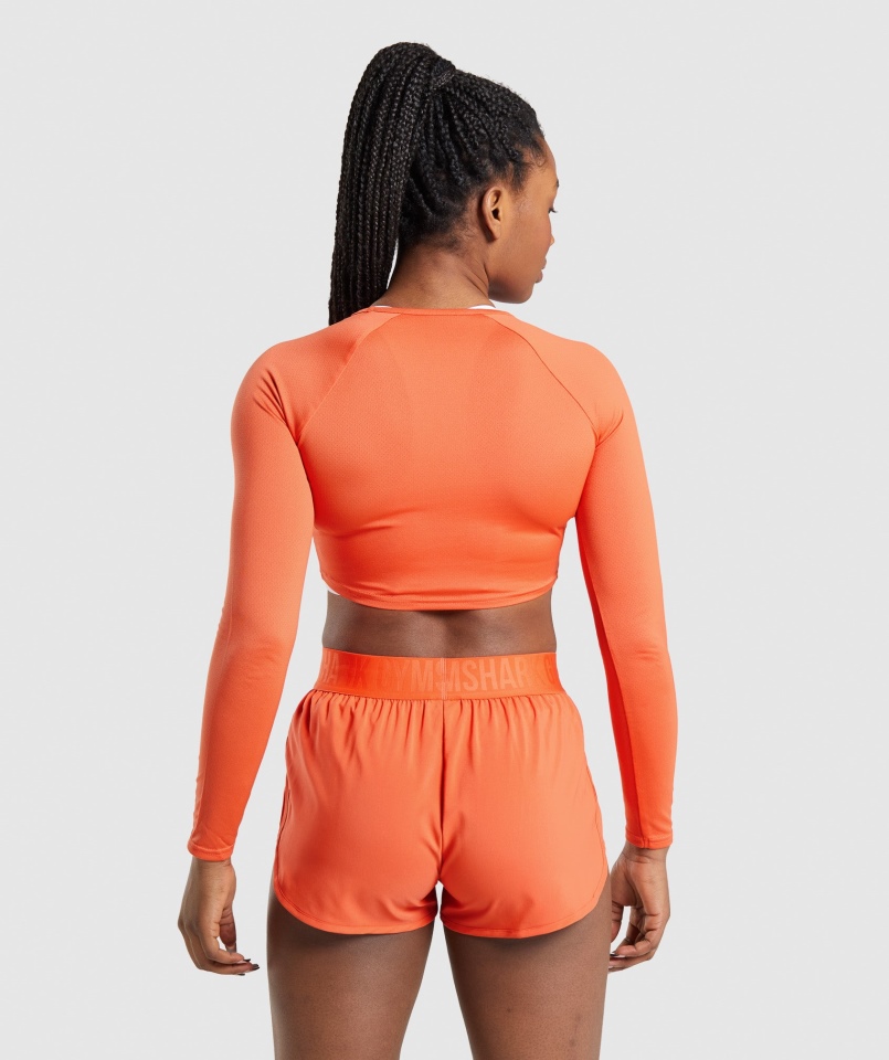 Gymshark Treningowy Crop Top Z Długim Rękawem Papaja Pomarańczowy