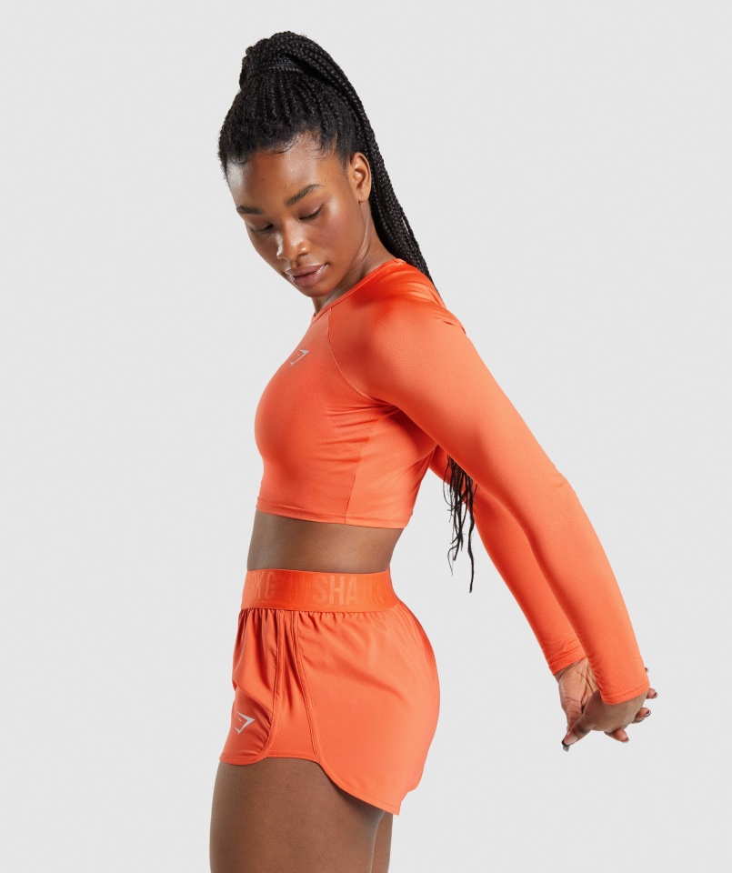 Gymshark Treningowy Crop Top Z Długim Rękawem Papaja Pomarańczowy