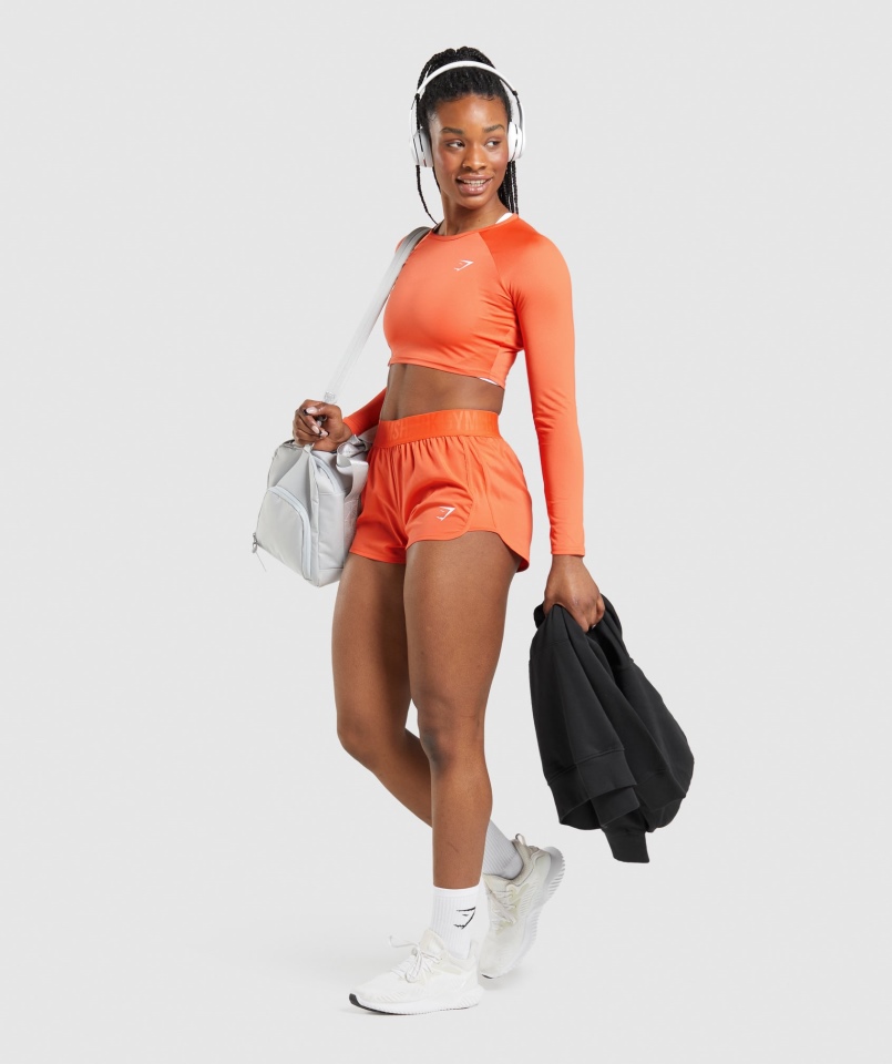 Gymshark Treningowy Crop Top Z Długim Rękawem Papaja Pomarańczowy