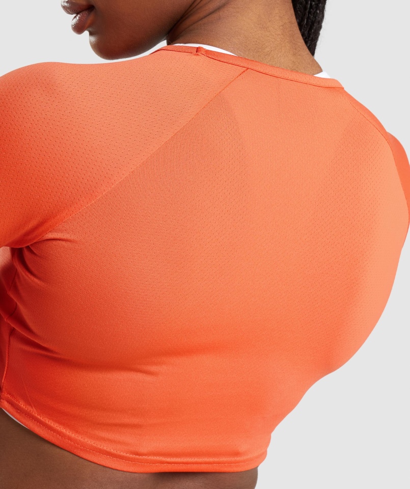 Gymshark Treningowy Crop Top Z Długim Rękawem Papaja Pomarańczowy