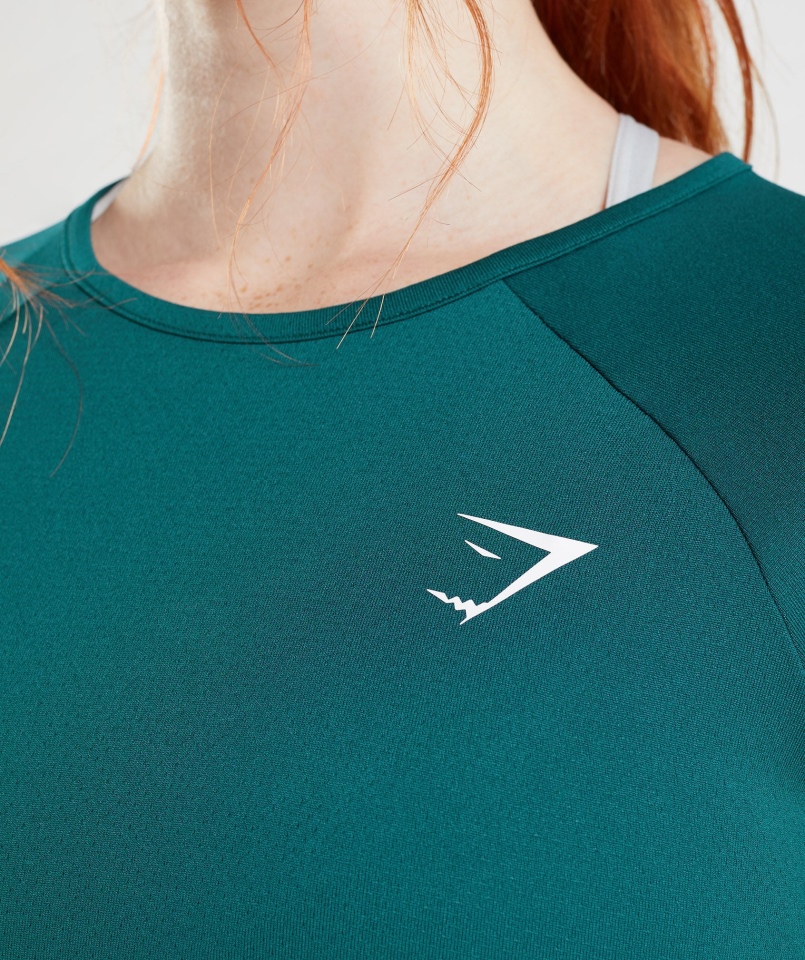 Gymshark Treningowy Crop Top Z Długim Rękawem Zimowy Turkusowy