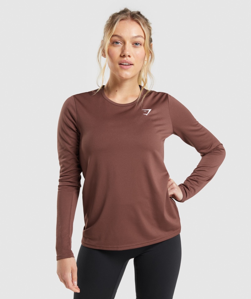 Gymshark Treningowy Top Z Długim Rękawem Wiśniowy Brąz