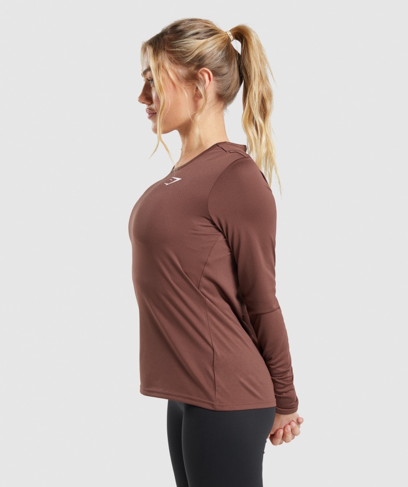 Gymshark Treningowy Top Z Długim Rękawem Wiśniowy Brąz